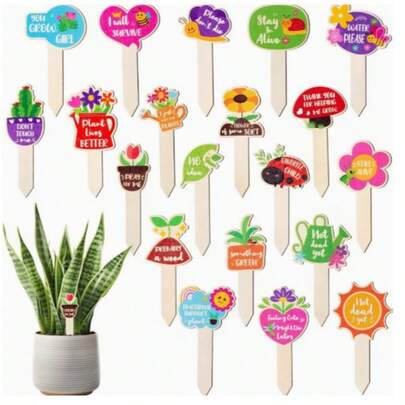 20 piezas de etiquetas de plantas de madera con palito - Etiquetas de plantas de madera adecuadas para macetas, jardines de suculentas, plantas al aire libre - Marcadores de plantas para regalos y organización de jardinería