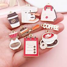 20件套可爱咖啡主题珐琅吊坠，合金滴油吊坠，适用于DIY珠宝制作。 - 咖啡棕 - 查看 3