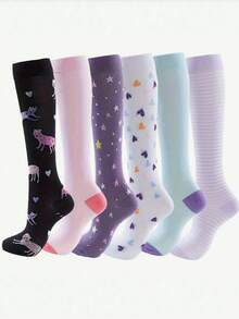 1/3/6双装男女通用压缩过膝袜，透气设计，适合跑步、骑行、徒步、足球和旅行 - 彩色 - 查看 1