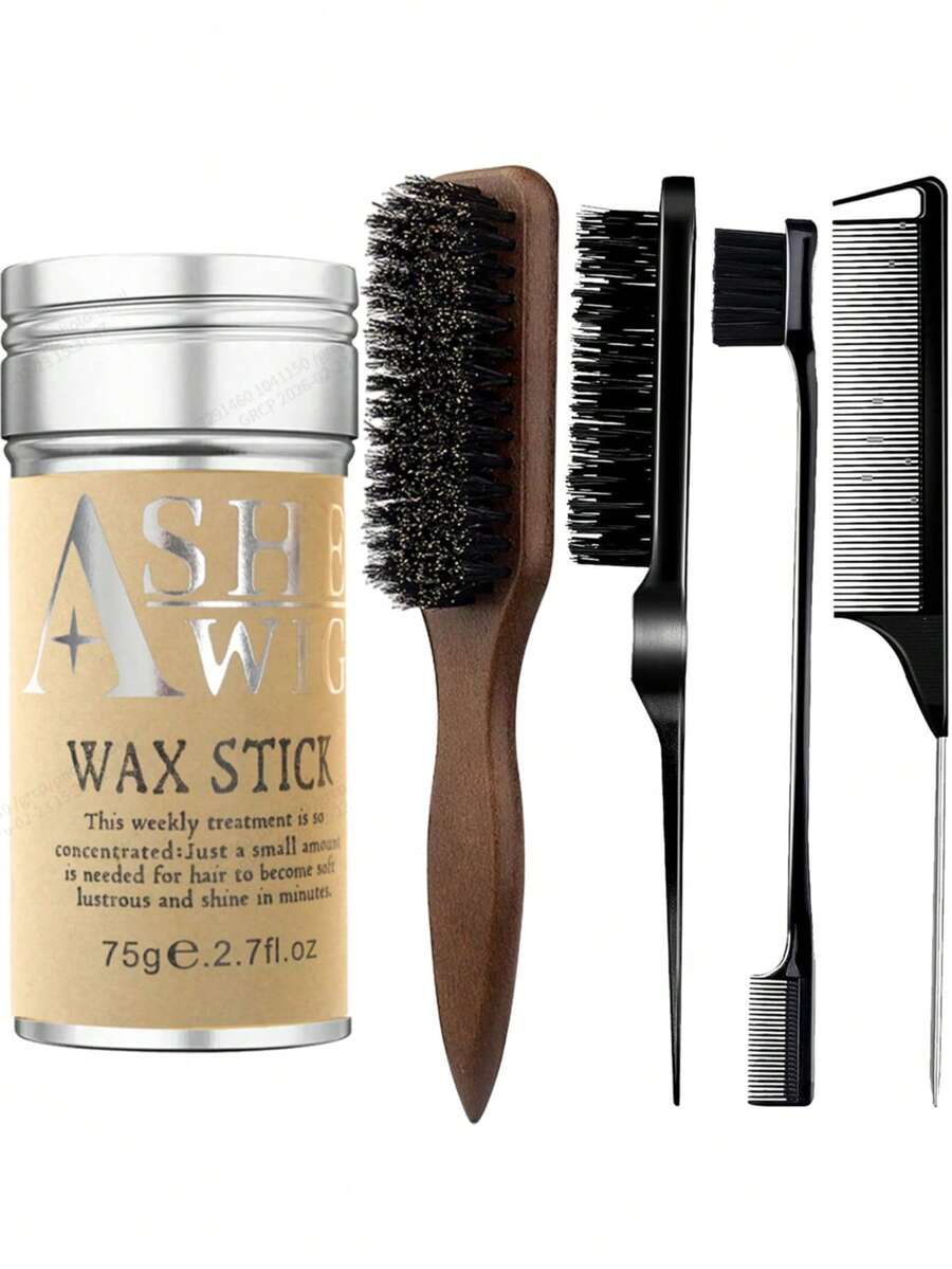 ikt 75g Hair Wax Stick, Straightening Brush, Side Brush And Tail Comb Styling Tool Set - Hairline Shaping, Flyaway Control And Wig Styling