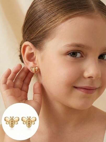 1 par de delicados pendientes de acero inoxidable dorado con decoración de abeja, adecuados para adolescentes, accesorio de joyería para fiestas y banquetes, regalo perfecto para familiares y amigos