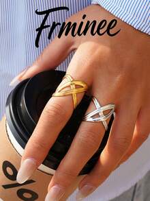 Frminee 2 piezas/1 pieza Anillos de acero inoxidable chapado en oro con diseño grueso y retorcido, adecuados para uso diario y ocasiones especiales de las mujeres - Multicolor 2 - Ver 4