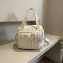 1 件柔软绗缝郁金香刺绣单肩斜挎尿布包，适合妈妈 - 米色 - 查看 9