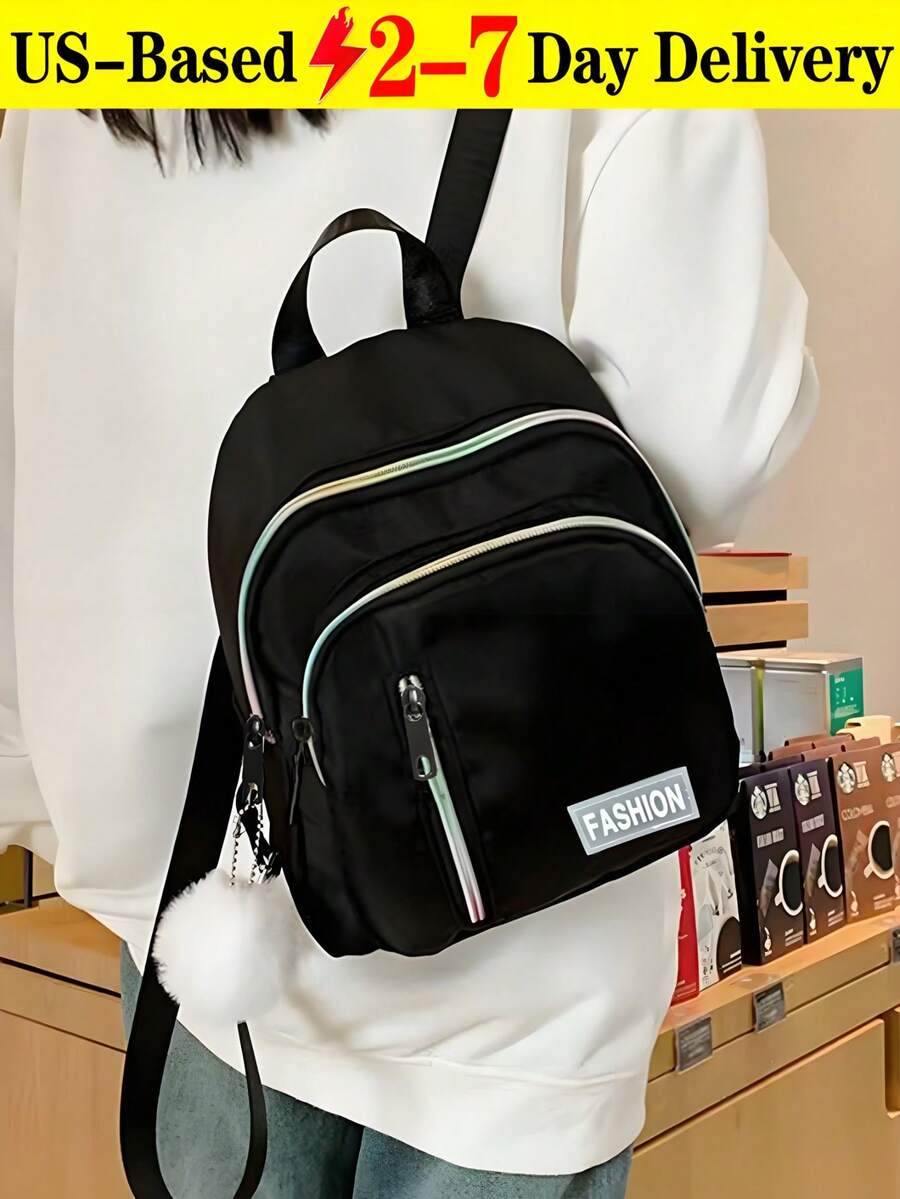 Mini Waterproof Backpack, Compact Lightweight Daypack With 3 Pockets For Daily Outings/Short Trips,Fashion Backpack For Women Waterproof Nylon Ladies Shoulder Bag Sling Bag, - Black 302 - View 1