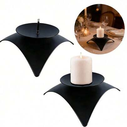 1/3件装豪华金属烛台，斋月开斋节家居装饰，客厅卧室优雅摆件，不含蜡烛（黑色）黑色铁艺烛台装饰 | 北欧锻铁烛台底座，适用于婚礼场地装饰