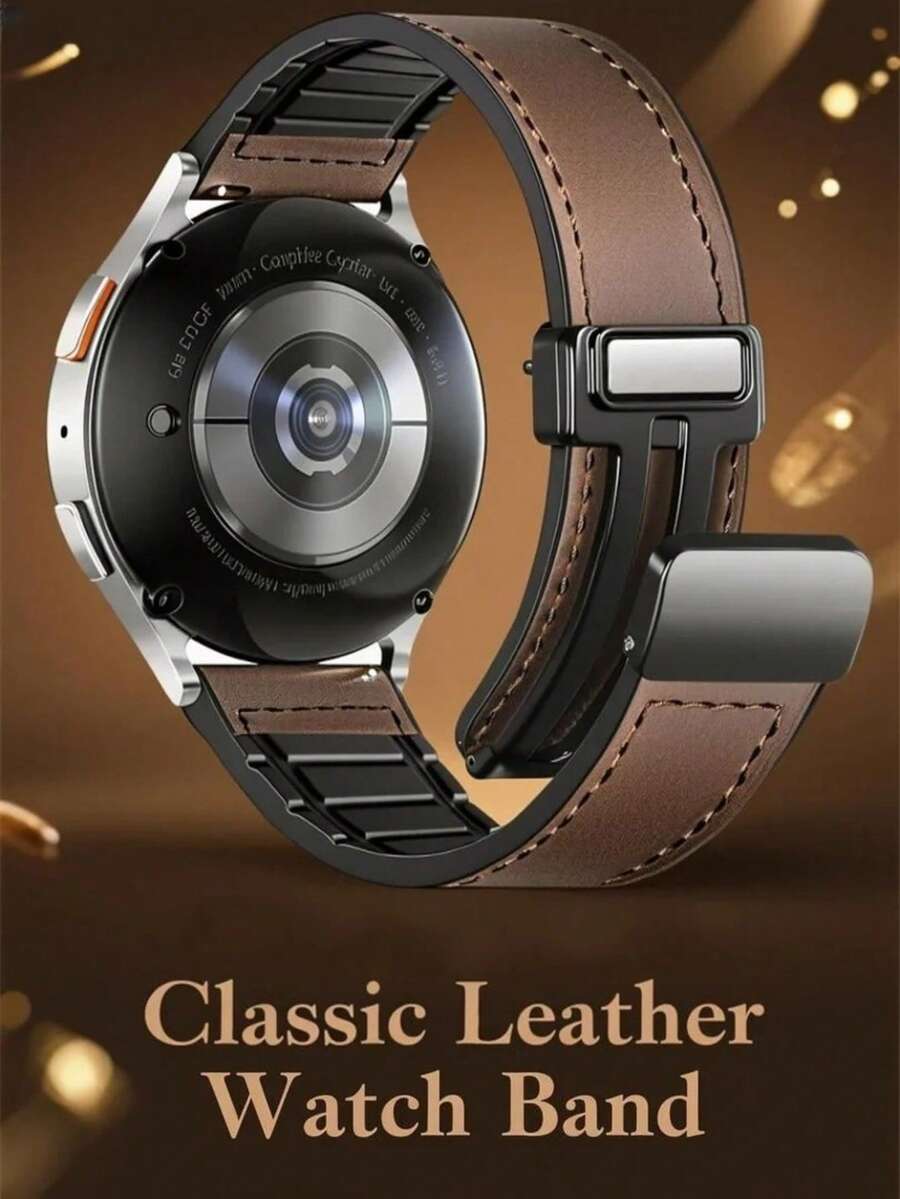 20mm Magnetic Leather Watch Band Compatible With Samung Galaxy Watch 7 6 6 Classic 5 5 Pro 4 4 Classic FE Active Active2, Adjustable Magnetic Closure Soft Leather Strap Slim Breathable Comfortable Replacement Wristband For Samung Smartwatch