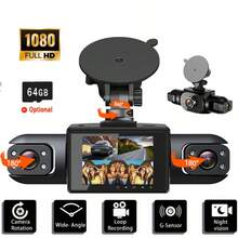 Camera hành trình 3 kênh 360° 1080P với camera trước, trái và phải - Tùy chọn thẻ nhớ SD 64GB, góc rộng, tầm nhìn ban đêm hồng ngoại, nguồn cắm điện ô tô, dành cho xe tải, SUV, taxi - Ghi hình đa kênh, hộp đen, camera hành trình ô tô, pin 150mAh - 3 Máy ảnh - Xem 8