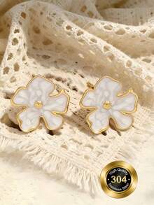 Lady's 18K Gold Plated Flower Earrings, White Resin Flower Stud Earrings, Moisture-Proof, Hypoallergenic, Made Of Stainless Steel, Fashionable And Jewelry. - Multicolor - View 1