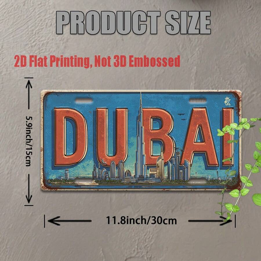2D Flat Design, [2D Flat] A 2D Flat Print, 1 Piece, Vintage Metal Sign, For Decorative Purposes Only, Outdoor Wall Art (11. 8 Inches * 5. 9inch), "Dubai" Aluminum Sign, Vintage City Wall Art, Suitable For Cafes, Garages, Game Rooms, A Perfect Gift For Travel And Modern Cityscape Enthusiasts, 2D Flat