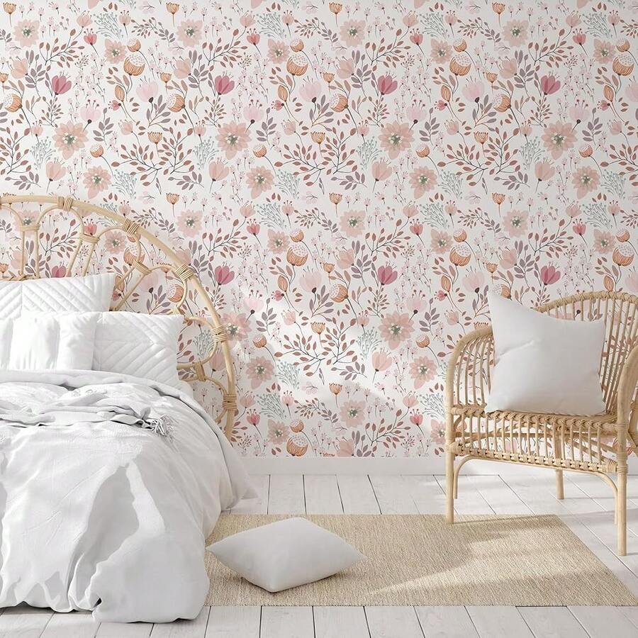 Peel And Stick Boho Pink Floral Peel Stick Wallpaper Contact Paper Removable Se- Adhesive Wallpaper For Walls Bedroom Home Decoration Vinyl Rolls 17.7''x118.1'' - Hồng - Xem 1