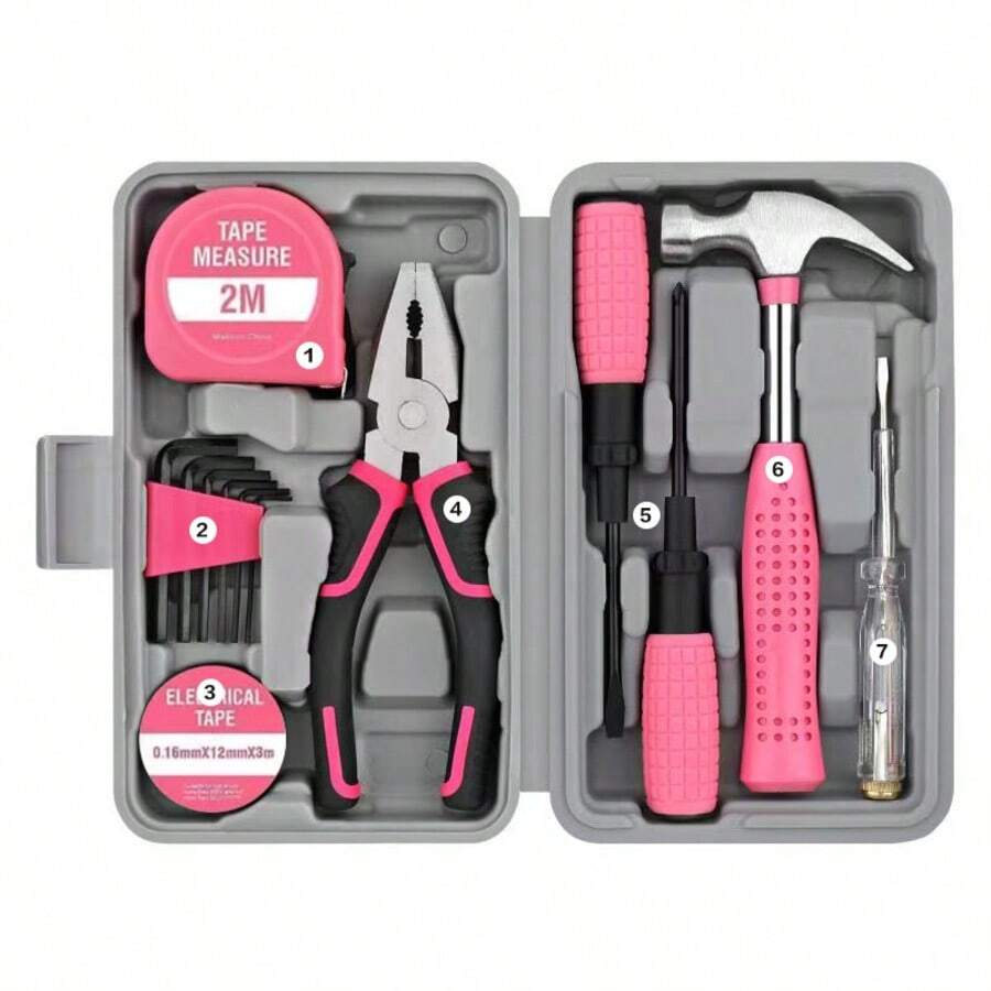 1 Set Home Repair Tool Kit, Including Hex Wrench, Screwdriver, Pliers And Other Daily Household Tools, Stored In A Toolbox