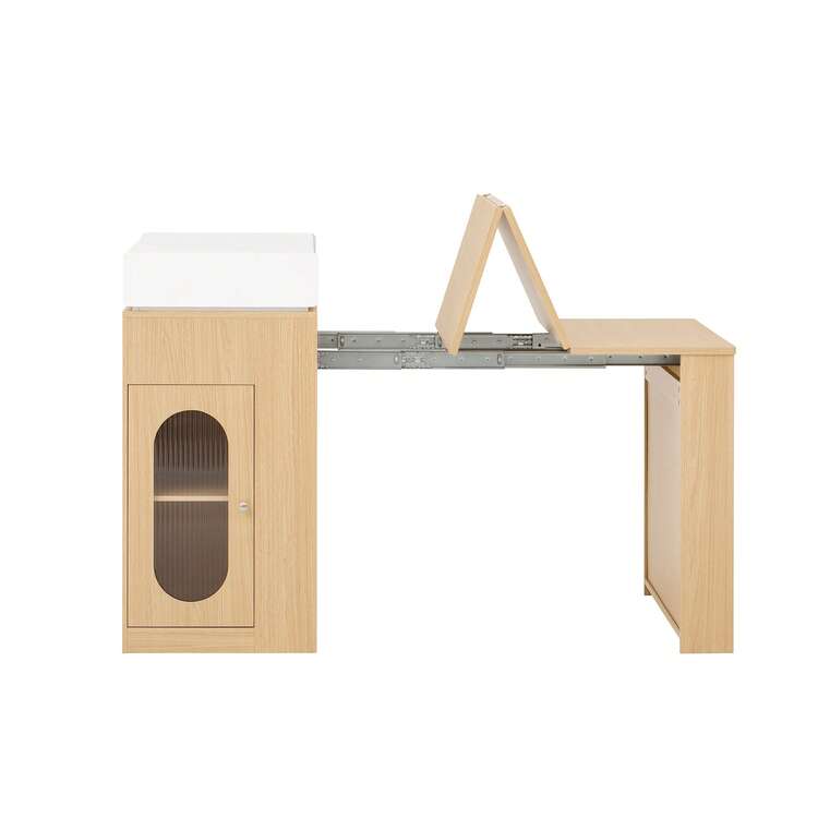 Kitchen Island On Wheels, Extendable Dining Table With Folding Top, Bar Table With Power Strips And Hooks, Serves As A Kitchen Island, Buffet Or Bar Table For The Kitchen And Dining Room (Natural) - Natural Color + Medium Density Fiberboard + Glass - View 7