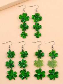 2pcs St. Patrick's Day Creative Minimalist Green Clover Acrylic Earrings For Women - Green - View 2