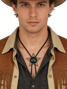 1件时尚百搭镂空五角星吊坠长项链，简约个性化黑黄树脂颈链，男女皆宜情侣礼物，日常配饰 - PU繩 - 查看 8