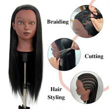 Cabeza de maniquí de práctica para trenzar de 26 pulgadas con cabello, cabeza de muñeco de entrenamiento para peluquería - Ver 3