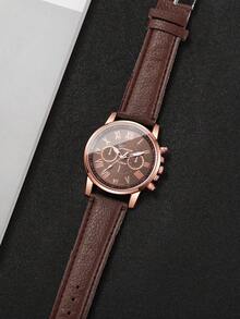 2pcs/Set Women's Gift Watch With Classic Three-Eye Roman Numeral Dial, Elegant Quartz Wristwatch + Heart-Shaped Bracelet (Watch Box Not Included) - Brown - View 8