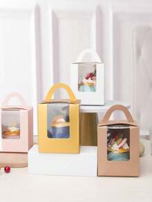 10个/20个/30个装，每个纸杯蛋糕盒带提手和透明窗口，也可作挞盒、玛芬盒、烘焙甜点包装盒，单个纸杯蛋糕袋带内衬和提手，适用于烘焙、婚礼、婴儿派对、生日、聚会、节日和庆典等场合。 - 查看 6