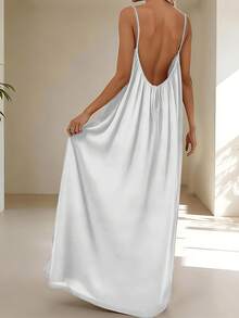 Womens Summer Casual Sleeveless Backless Cami Sundress 2026 Vacation House Dress - 白色 - 查看 3