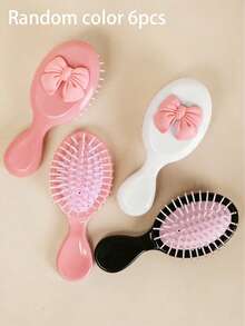 1pc/6pcs Cute Bow Hair Comb, Sleepover Party Photo Prop, Pink Girl Theme Decor, Children Massage Hair Brush, Compact & Portable (Random Color) - Multicolor - View 10