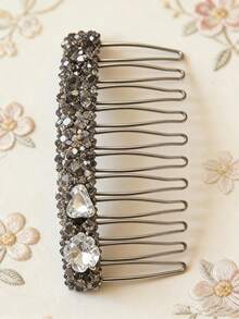 1pc/2pcs French Countryside Style Crystal Heart & Flower Hair Comb, New Luxury Elegant Bangs Clip Hair Accessory - Multicolor - View 13