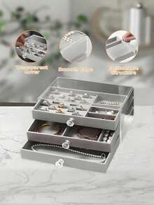 [Delivery Within 2-7 Days In The United States]1pc 3 Layers Clear Plastic & Velvet Drawers Jewelry Storage Box, Organizer For Rings, Necklaces, Bracelets, Earrings And Pendants, Elegant Display Stand With Crystal Shaped Knob, Deluxe Three-Layered Jewelry Manager - Spacious Storage For Earrings, Necklaces And Rings - High Quality Desktop Box With Aesthetics And Secure Compartments,Suitable For Women's Day Gifts, Christmas Gifts, Halloween Gifts, And Ladies' Gifts,For Holiday Beach, Bathroom Collection, Bedroom Collection, Large Capacity Travel Containers And Storage Dorm Room Essentials College Storage Basket Storage Containers Bathroom Makeup Brush Holder Vacation Essentials Perfect For Bedroom, Vanity Table, Closet, Gift For Girls, Women - 彩色 - 查看 7