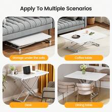 Extendable Lift Top Dining Table Coffee Table, 4 IN 1 Height Adjustable Multifunction Convertible Table For Living Room, Dining Room, White - White - View 5