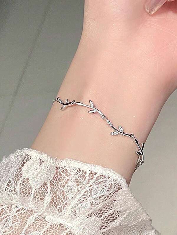1pc S925 Sterling Silver Unique Niche Delicate Minimalist Elegant Zirconia Inlaid Branch Bracelet, Suitable For Women's Daily Wear