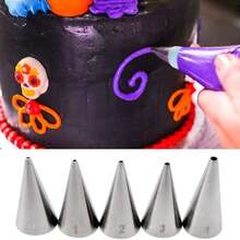 5pcs Round Piping Nozzle Set, Cake Decorating Tools Kit, Stainless Steel Cream Icing Piping Tips, Suitable For Buttercream, Birthday Cakes, Cupcakes And Artistic Decor. Great For Cake Decorating, Pastry Design And Lettering - Multicolor - View 4