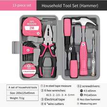 1 Set Home Repair Tool Kit, Including Hex Wrench, Screwdriver, Pliers And Other Daily Household Tools, Stored In A Toolbox - Pink - View 3