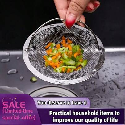 1pc Stainless Steel Sink Drain Filter, Kitchen Sink Strainer, Food Waste Collector, Fits Most Sink Drains, Kitchen Sink Basket Strainer, Stainless Steel Sink, With Handle Stainless Steel Bath Tub Hair Catcher Plug, With Handle Shower Drain Filter, Metal Sink Strainer, Floor Drain, Kitchen Home Bathroom Decor, Autumn Decor, Back To School