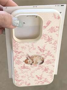 1pc Floral Deer Pattern Leather Texture Phone Case, Full Body Shock-Proof TPU Protective Cover, Compatible With Iphone XR 11 12 13 14 15 16 Plus 17 Pro Max Air Series, A13, A14, A15, A16, A21S, A32, A33, A34, A35, A36, A52, A53, A54, A55 Series, Fashionable Multicolor, High-End Protective Phone Case, Suitable As A Gift, Ideal For Valentine's Day Gift For Both Men And Women - Multicolor - View 3