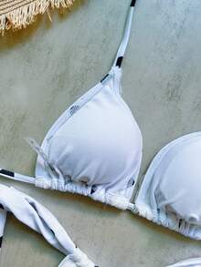 Women Polka Dot Lace Trim Bikini Set With Drawstring Spaghetti Straps Sexy Casual Swimsuit High Stretch - Multicolor - View 7