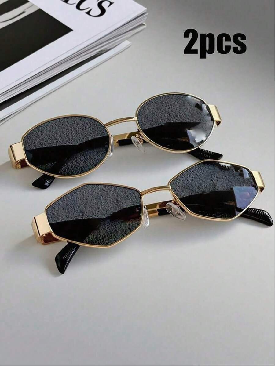 半副夏季时尚眼镜，采用Y2K几何椭圆复古金属镜框，男女通用，适合日常佩戴、海滩、度假、街头摄影 - 彩色 - 查看 1
