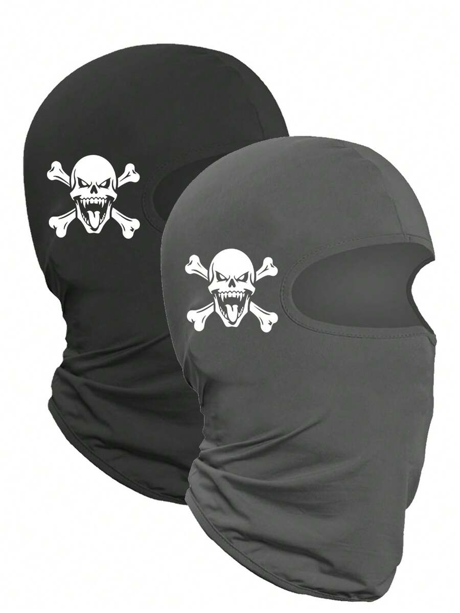 1pc/2pcs Unisex Skull Print Versatile Balaclava Headwear, Breathable Elastic Suitable For Daily Commute, Cycling, Fishing, Hiking - Multicolor - View 1