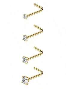 4pcs 1.5/2/2.5/3mm Shiny Cubic Zirconia Nose Piercing Jewelry, I/L/S Shape Nose Bone & Ear Piercing Accessories - Nose Stud Set - View 14