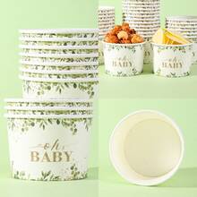 10 piezas/20 piezas/60 piezas, Tazones de papel desechables con hojas de eucalipto Oh baby para fiestas de baby shower, tazones para palomitas de maíz, helado, bocadillos y galletas, cajas para bocadillos, adecuados para fiestas de cumpleaños, reuniones familiares, picnics y restaurantes - Ver 6