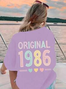 Women's Summer Short Sleeve T-Shirt, Loose Fit Plus Size T-Shirt, Knit Fabric, Fashion Street Style - Light Purple-red - View 4