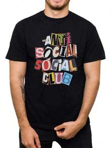 Stylish Men's Crew Neck T-Shirt With Unique Graphic Print, Design Inspired By Anti Social Club, Casual Short-Sleeve T-Shirt For Daily Wear, High-Quality Cotton Blend T-Shirt. - trắng - Xem 1
