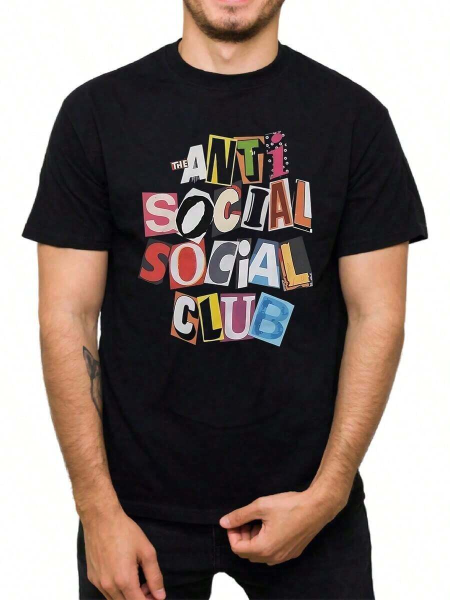 Stylish Men's Crew Neck T-Shirt With Unique Graphic Print, Design Inspired By Anti Social Club, Casual Short-Sleeve T-Shirt For Daily Wear, High-Quality Cotton Blend T-Shirt. - trắng - Xem 1