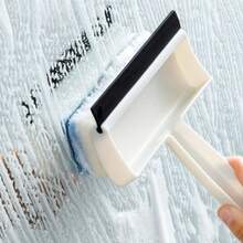 1pc Multi-Functional Window Glass Scraper, Wall Tile Cleaning Brush, Double-Sided Mirror Squeegee Sponge Brush - Blue and White - View 9