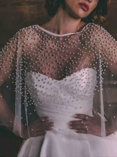 Bridal Shawl Pearls Beaded Wedding Wraps Top Woman Boleros Party Short Wedding Accessories Covers Shoulders For Party