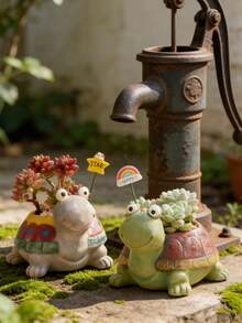 Resin Succulent Planter Cute Turtle Shaped Flower Pot Waterproof Durable Cartoon Animal Plant Container For Indoor Outdoor Home Office Windowsill Balcony Patio Garden Decor Ideal For Cactus Herbs Small Potted Plants - A - View 6