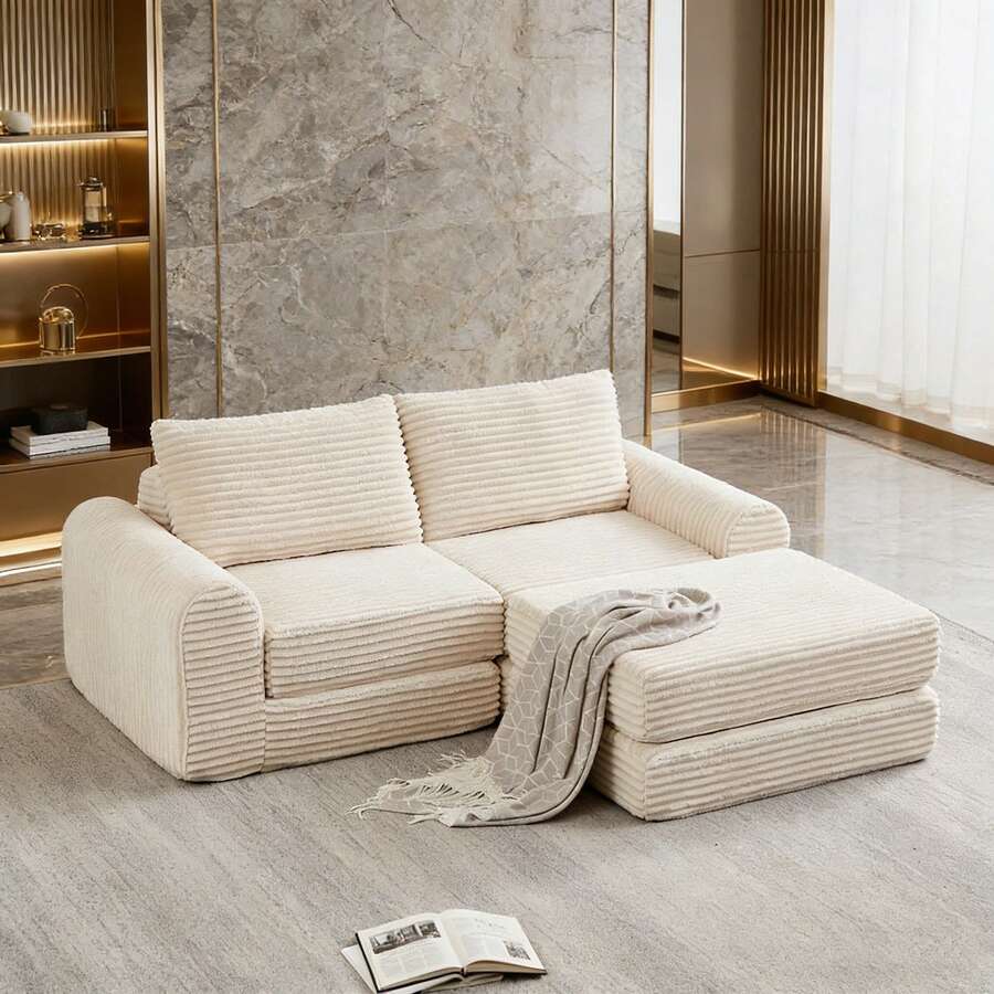 Sofas & Couches - Beige + Corduroy + 2 Seat + Modern - View 1