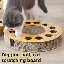 1件猫咪用品抓板带球，瓦楞纸猫抓板，互动猫玩具转盘 - 均碼 - 查看 3