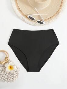 1pc Solid Color Casual Elegant Knit Fabric Swim Trunks, Suitable For Vacation, Beach, All Seasons Black Summer - Black - View 2