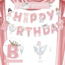 Ballerina Theme Birthday Party Banners Dancing Girl Tutu Glittery Pink Happy Birthday Banners Ballet Girls Pattern Happy Birthday Party Hanging Decoration For Girls Tutu Dance Theme Birthday Party Supplies - Pink - View 3