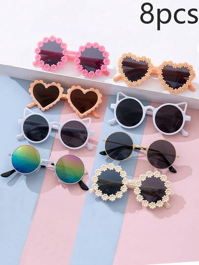 8 قطع - نظارات شمسية أطفال متعددة الأنماط عصرية - نظارات أطفال جميلة مناسبة للسفر والتصوير والأنشطة الخارجية