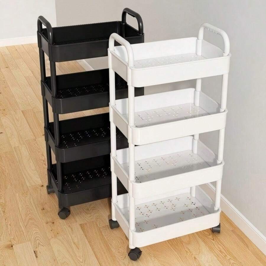 1pc Narrow Rolling Storage Cart, Multi-Layer Partitioned Space-Saving Mobile Storage Rack, Waterproof & Moisture-Proof Sturdy Load-Bearing Organizer, Easy Assembly & Cleaning, Open Floor Stand, Suitable For Kitchen Vegetables, Bathroom, Bedroom, Living Room - Car Storage Rack/Black - View 1