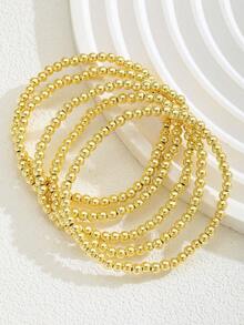 3pcs/5pcs/6pcs/7pcs/8pcs/10pcs/12pcs/15pcs/Set Smooth Shiny Gold Bead Bracelet Set, Suitable For Boys And Girls, Minimalist Jewelry, Perfect For Classroom, Cafe - Gold - View 15