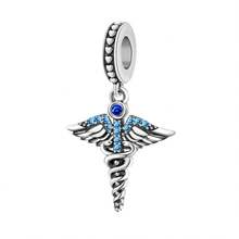 CYMYSS 1pc Minimalist Fashion 925 Silver Plated Artificial Zirconia Snake Staff Medical Symbol Pendant, Suitable For Women To Wear On Valentine's Day/Nurses' Day/Occupational Anniversary - Multicolor - View 8